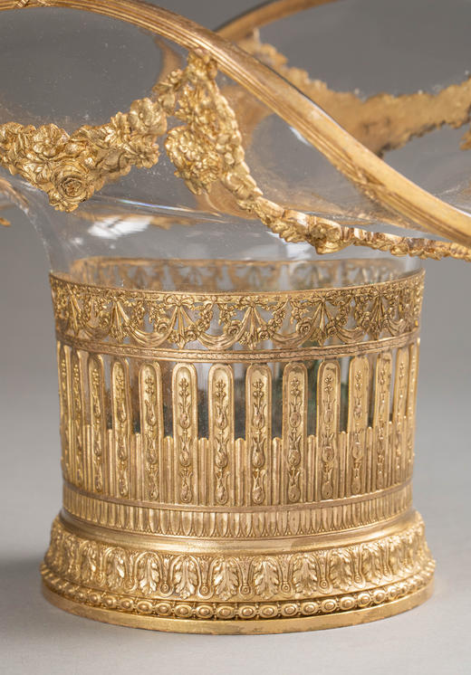 独角鹿西洋古董19世纪末法国出品路易十六风格花叶缎带主题铜鎏金精雕装饰水晶花果篮 商品图8