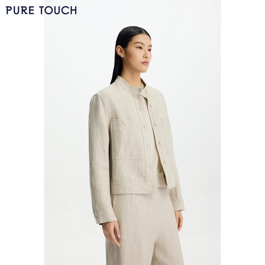 商场同款PURE TOUCH女装26春夏亚麻短外套立领工装夹克直筒上衣 商品图4