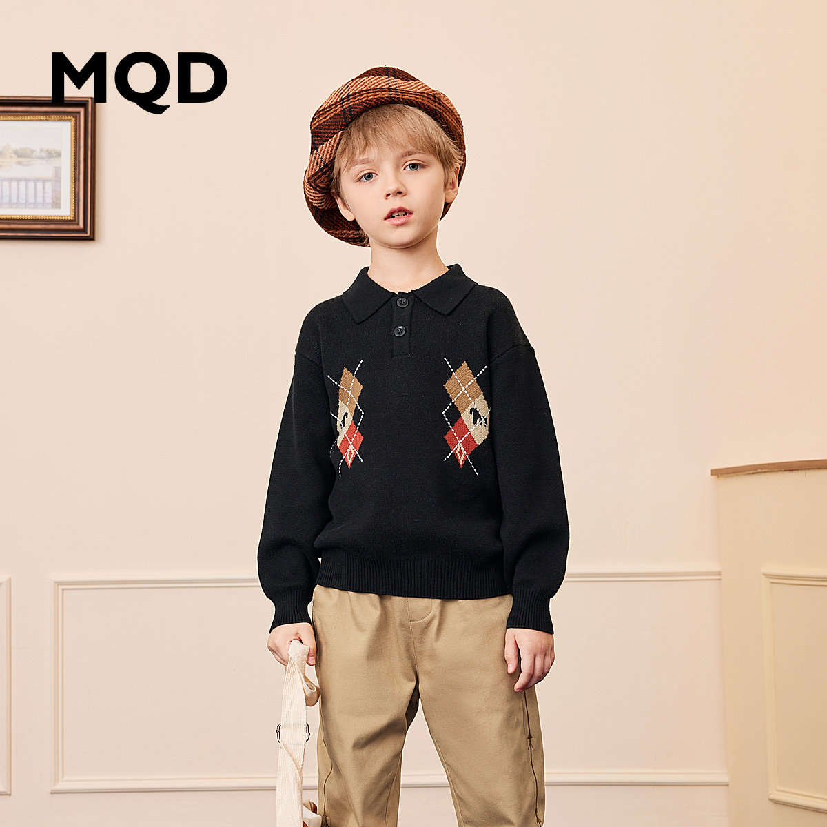 【秒2】【MQD】【专柜同款】童装男童毛衣秋冬复古翻领儿童针织衫