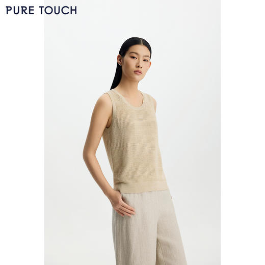 商场同款PURE TOUCH女装26春夏新款无袖T恤圆领针织细闪短袖上衣 商品图0