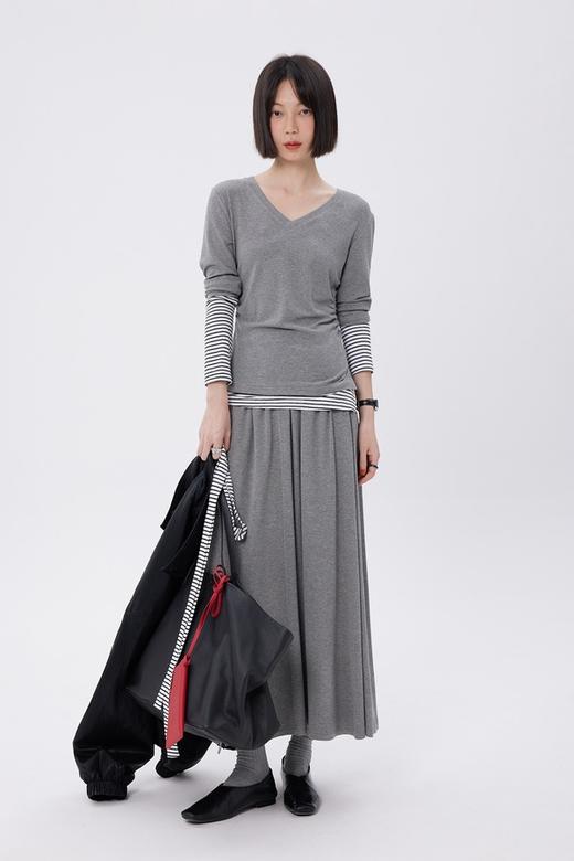 LNNNS 条纹拼接飘带休闲风半裙套装 21858 商品图1