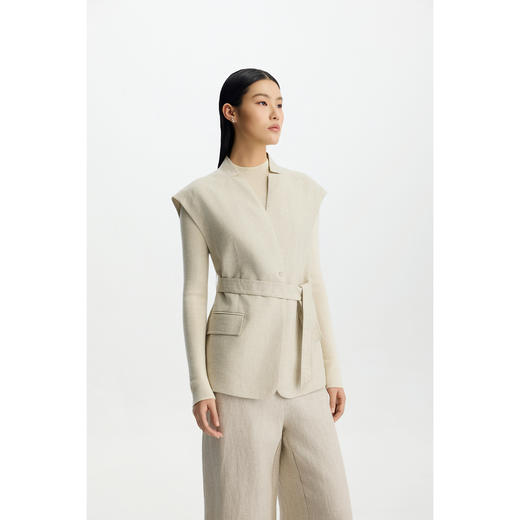 商场同款PURE TOUCH女装26春夏新款亚麻混纺马甲V领系带马夹上衣 商品图9