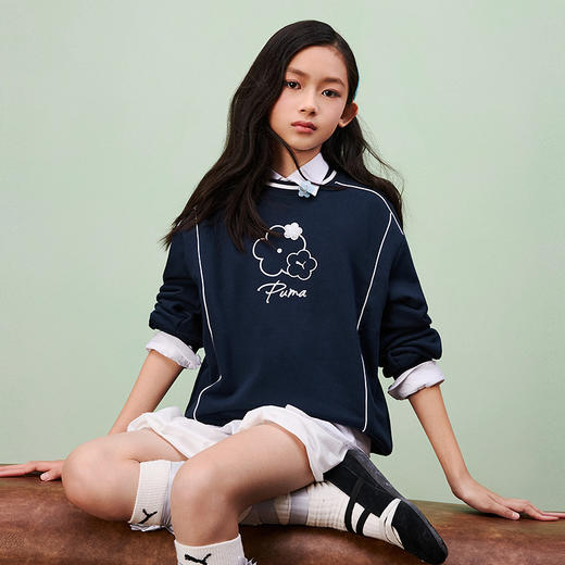 PUMA彪马童装2026春季新款儿童长袖卫衣女童上衣撞色圆领时髦甜美 商品图0