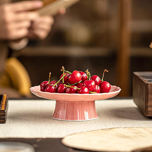 【菊瓣高脚盘】中式复古陶瓷茶点盘高脚水果盘创意零食糕点盘家用茶几干果盘摆台 商品图4