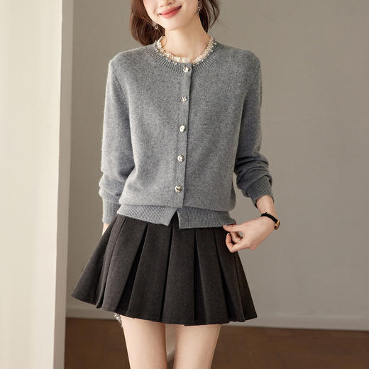 「自」全新升级【铂金会员192/天猫259/差价67】(74051)洛诗琳韩系蕾丝拼接针织上衣2026春季新款减龄显瘦针织开衫女 商品图0