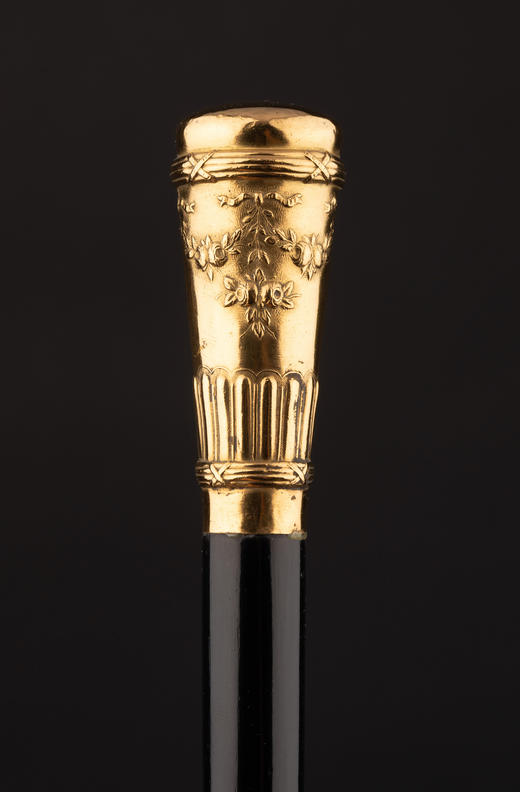 【已售】独角鹿西洋古董1920年代法国出品花卉缎带主题鎏金精雕杖柄装饰乌木色硬木杖身牛角杖脚古董手杖 商品图3