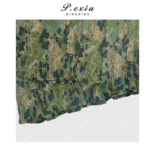 04-1潘依绣丁丁宠粉油画光泽感复古压褶印花宽松松紧腰半身裙Q5712 商品图2