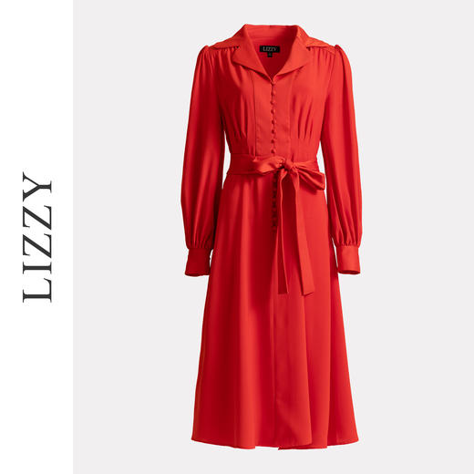 LIZZY 早秋 时尚气质醋酸西装领收腰大摆连衣裙7677 商品图4
