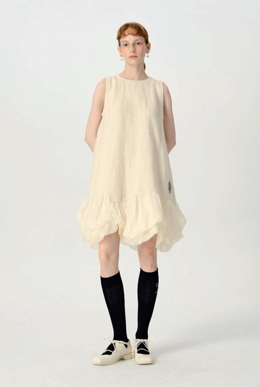 Renlisu 26SS 米白色丝棉麻刺绣A型云朵连衣裙 商品图0