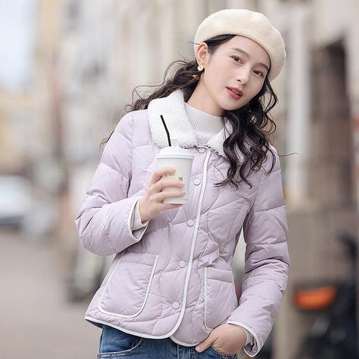 红念淡紫色翻领羽绒服女冬季短款小个子2025年新款白鸭绒冬装外套 商品图0
