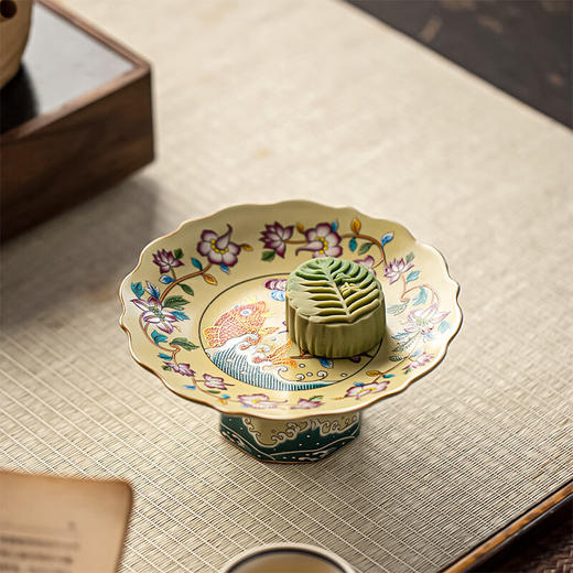 【汝窑高脚盘-盛世锦鲤】陶瓷高脚水果盘中式高足茶点盘家用点心碟子供佛盘干果盘订婚摆台 商品图6