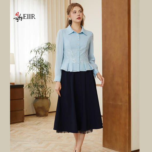 司歌蕾丝收腰长袖衬衫上衣女春秋T921258X 商品图1