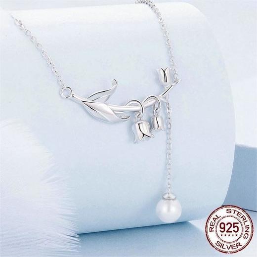 【情人节送礼❗️寓意幸福归来】新款小清新铃兰花贝珠项链女 小众设计花朵s925纯银锁骨链。jc 商品图3