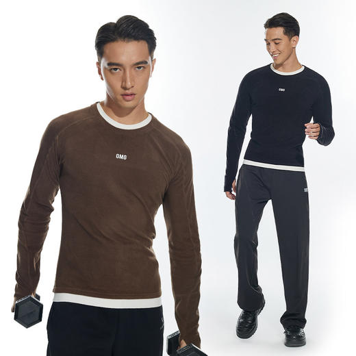 OMG运动 【假两件设计】加绒紧身衣长袖t恤男秋冬季打底衫健身服 商品图2