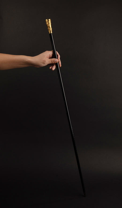 【已售】独角鹿西洋古董1920年代法国出品花卉缎带主题鎏金精雕杖柄装饰乌木色硬木杖身牛角杖脚古董手杖 商品图1