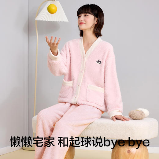 【M-XXL】【有棵树】女士冬款半边绒开衫家居服套装 商品图8