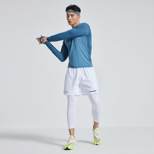 OMG运动 白色紧身裤男内搭打底裤压缩高弹力训练裤子健身裤九分 商品图1