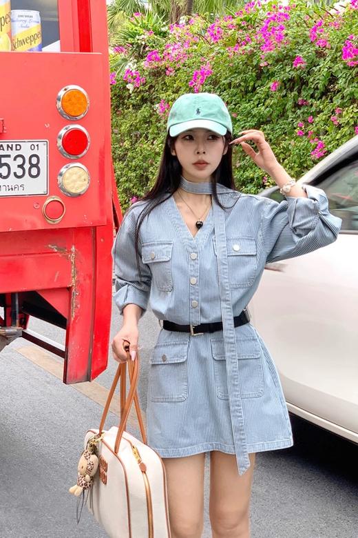 LNNNS 复古文艺条纹休闲牛仔连衣裙 22225 商品图2