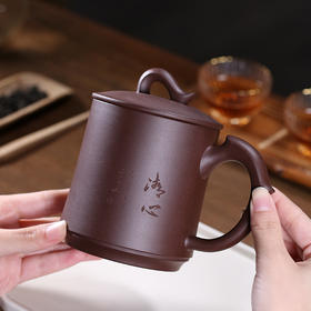宜兴紫砂杯 手工泥绘茶杯盖 复古杯子自用家用办公杯