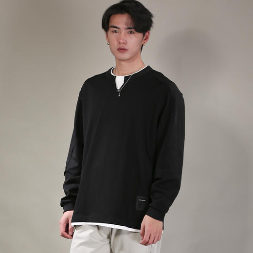 DRONKOO 2026 圆领小V领口下摆拼接T恤假两件长袖中厚T恤 商品图3