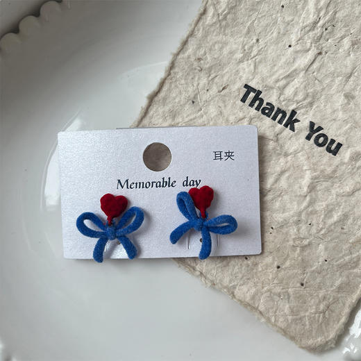 红蓝蝴蝶结耳饰耳夹-纪念日百货门店同款169100381 商品图0