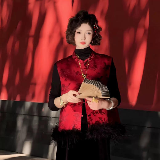 网红爆款新中式国风毛毛马夹夹棉叠穿无袖外套CS 商品图3