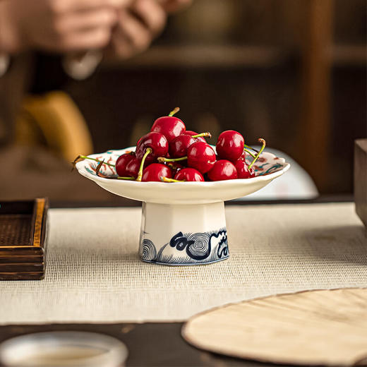 【斗彩高脚盘】中式复古风陶瓷茶点盘家用摆件零食干果盘入宅必备茶几摆台水果盘 商品图7
