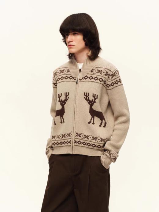 出逃赤岗西/C26SSE031/复古羊毛抗起球小鹿提花毛衣针织开衫 商品图0