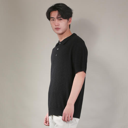 DRONKOO 2026 翻领三粒扣华夫格肌理花纱短袖薄毛衣 商品图3