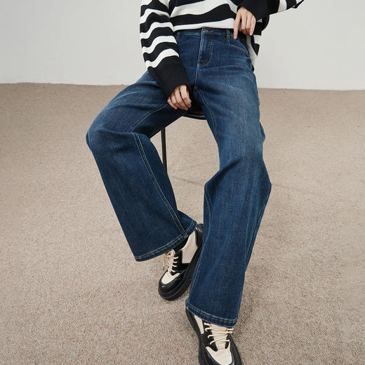 【两种裤长！厚绒-直筒牛仔】逸阳冬加绒加厚弹力保暖窄版阔腿直筒裤8830AV 商品图3