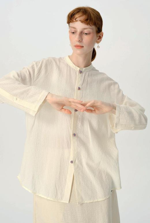 Renlisu 26SS 暮白色肌理丝棉长袖衬衫 商品图0