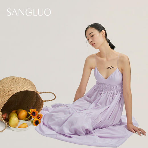 桑罗桑蚕丝丝棉吊带睡裙性感美背柔软蓬松显白外穿度假出片连衣裙 商品图2