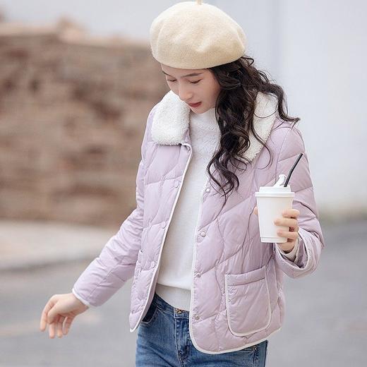 红念淡紫色翻领羽绒服女冬季短款小个子2025年新款白鸭绒冬装外套 商品图2