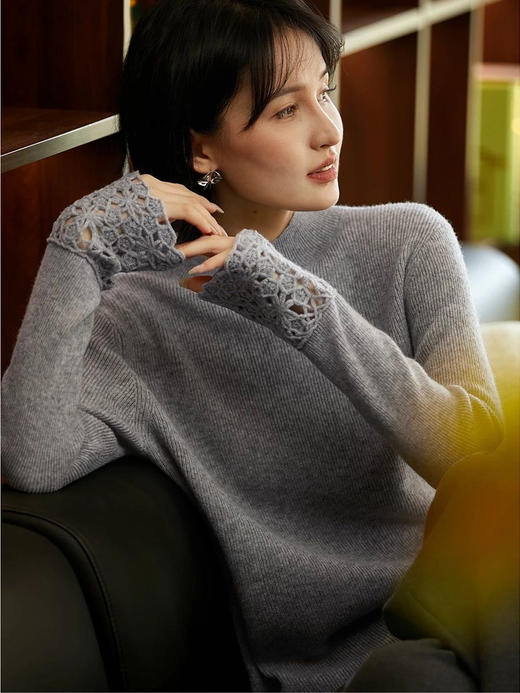 羊毛高定秀款C*HANEL同款半高领袖口镂空毛衫 商品图6