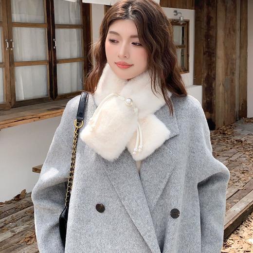 【冬季氛围感新中式可调节毛领】百搭交叉毛领加厚保暖毛绒围秋冬新款珍珠调节绳高级感毛领围巾脖 商品图2