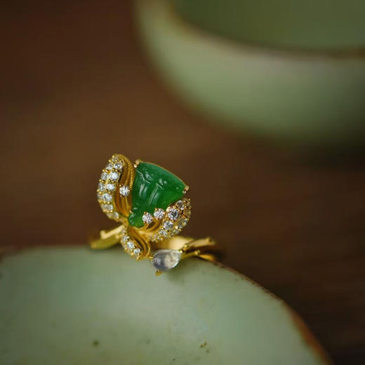 龢盒原创 银镶冰绿翡翠莲蓬戒指 商品图1