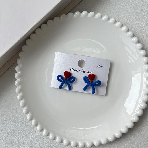 红蓝蝴蝶结耳饰耳夹-纪念日百货门店同款169100381 商品图1