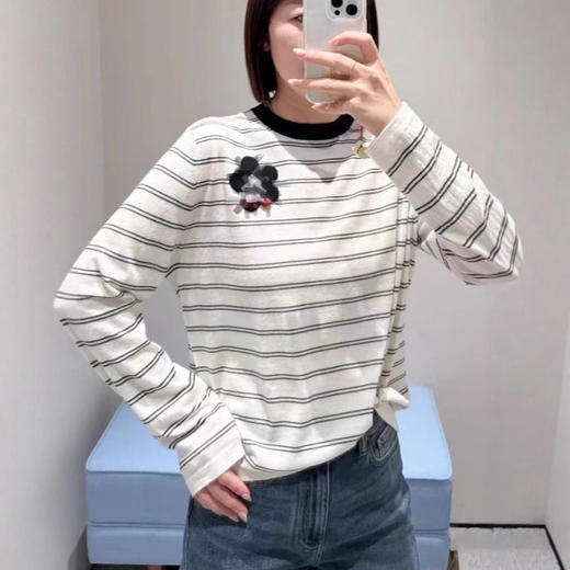 【来点不一样的】柜1900+！圆领夹条女套衫2025年秋冬新品装饰休闲条纹宽松T恤上衣 商品图2