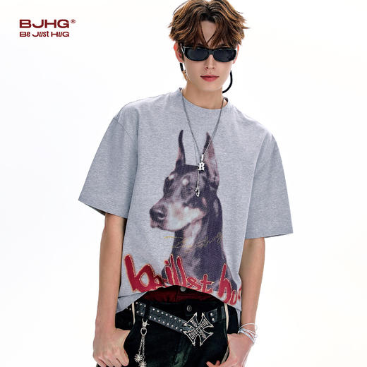【不宠系列】BJHG不计后果 杜宾短袖男夏季宽松纯棉凉感印花t恤女 商品图2