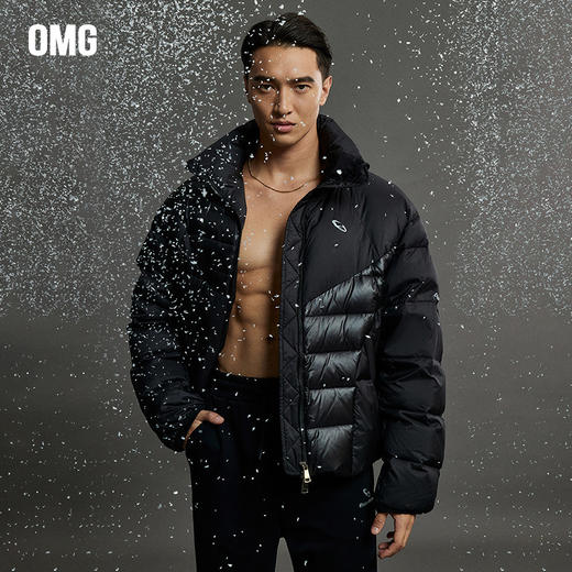 OMG运动 【90鸭绒】设计款拼接羽绒服分割立领保暖防风羽绒服外套 商品图0