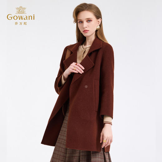 乔万尼设计感大翻领简约气质驼绒绵羊毛混纺中长款大衣ED4A731 商品图1