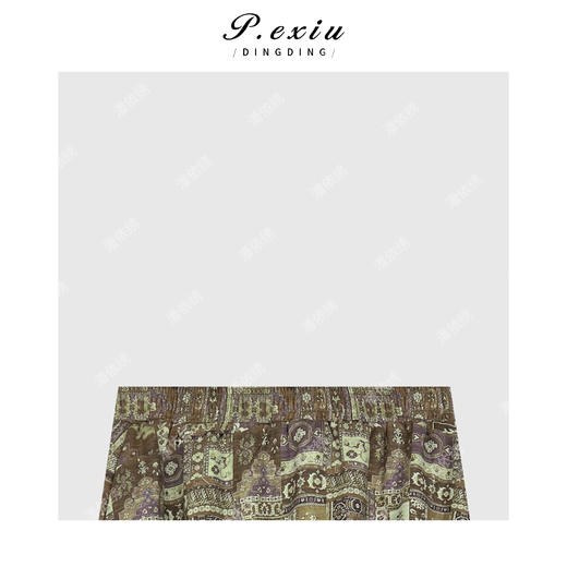 04-1潘依绣丁丁宠粉复古摩登印花松紧腰带口袋半身裙 Q9067 商品图1