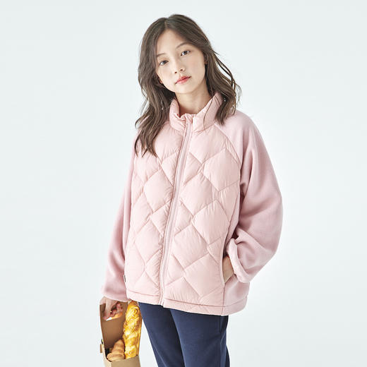 棵初2025年冬季新款亲子中大女童轻薄摇粒绒拼接羽绒服防钻绒外套 商品图2