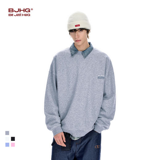 BJHG不计后果圆领情侣长袖T恤男款春季美式刺绣宽松基础款卫衣女 商品图0