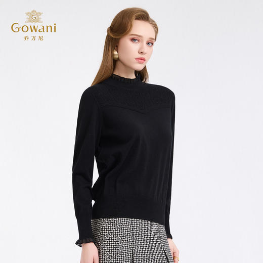 【5色可选】乔万尼木耳边勾花拼接半高领羊毛保暖打底衫毛衫ED4M827 商品图3