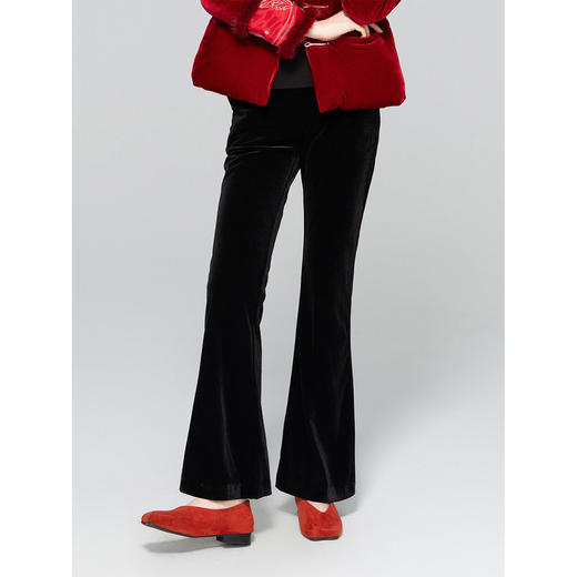 「自」全新升级【铂金会员266/天猫359/差价93】(12500)洛诗琳松紧高腰微喇裤2025冬季优雅显瘦休闲丝绒长裤 商品图0