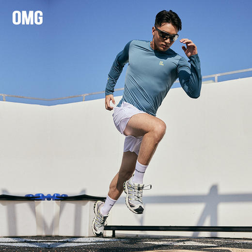 OMG运动 长袖t恤男衣网眼拼接透气高弹力跑步训练上衣春秋季 商品图0