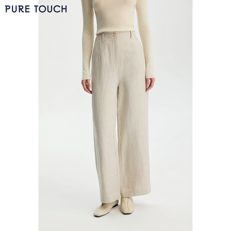 商场同款PURE TOUCH女装 26春夏新款亚麻直筒休闲裤高腰宽松长裤