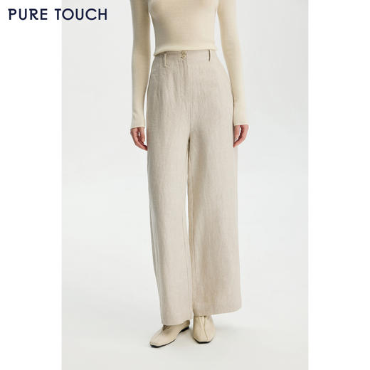 商场同款PURE TOUCH女装 26春夏新款亚麻直筒休闲裤高腰宽松长裤 商品图0