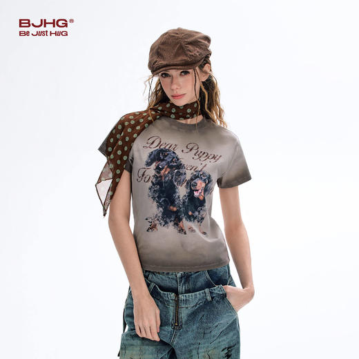 【不宠系列】BJHG不计后果腊肠狗短袖T恤女款夏美式做旧水洗上衣 商品图2